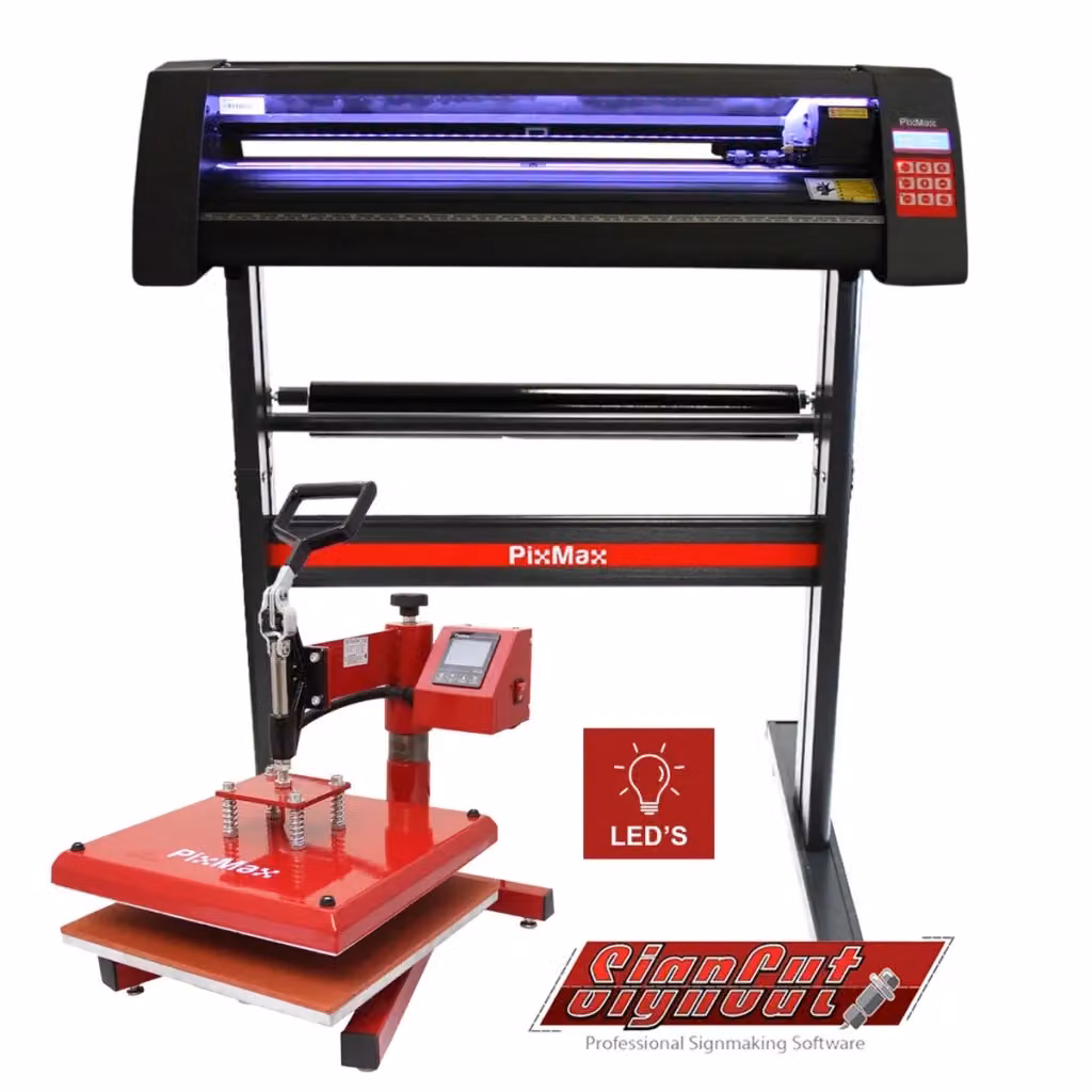 Kit PIXMAX con Plotter per Taglio Vinile a Guida Laser con Software e Abbonamento 12 Mesi e Termopressa per Sublimazione Basculante, Colore Nero, Area di Stampa: 38x38 cm – 2