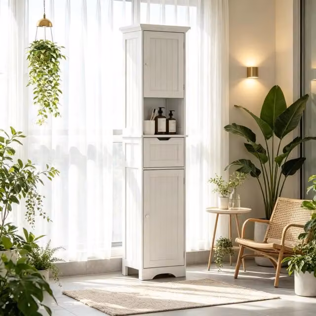 Mobile colonna bagno WISHDOR bianco opaco con illuminazione LED e sensore, H: 170 cm, L: 30 cm, P: 40 cm