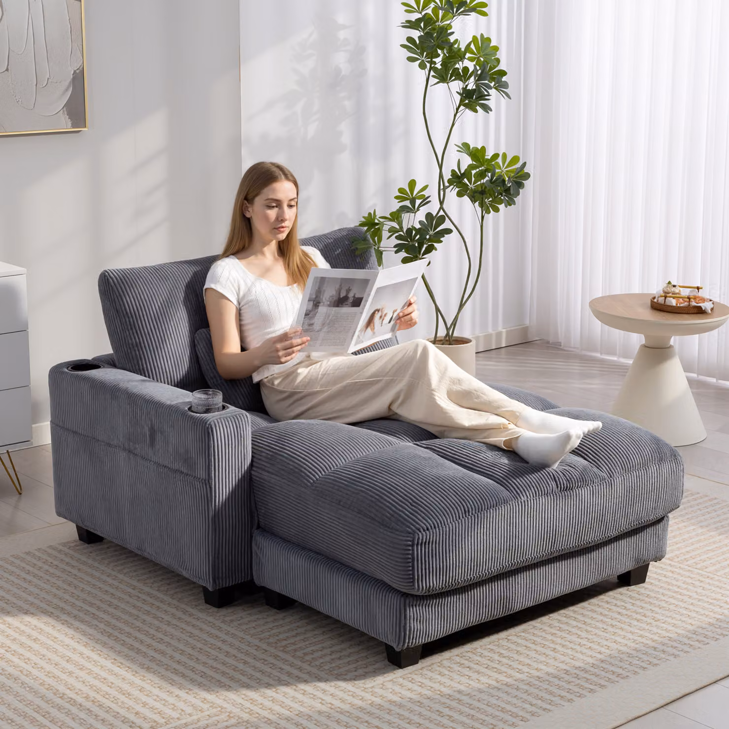 Divano letto HOMCOM moderno con cuscini in schiuma e portabicchiere, colore grigio – 2