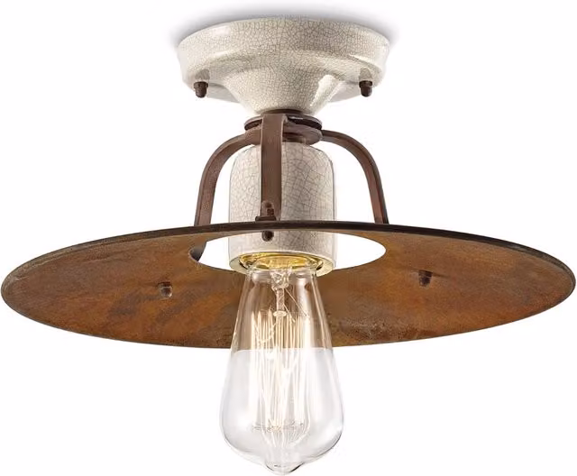 Plafoniera Vintage Grunge Ferro E Ceramica Craquele&apos 1 Luce E27 30Cm