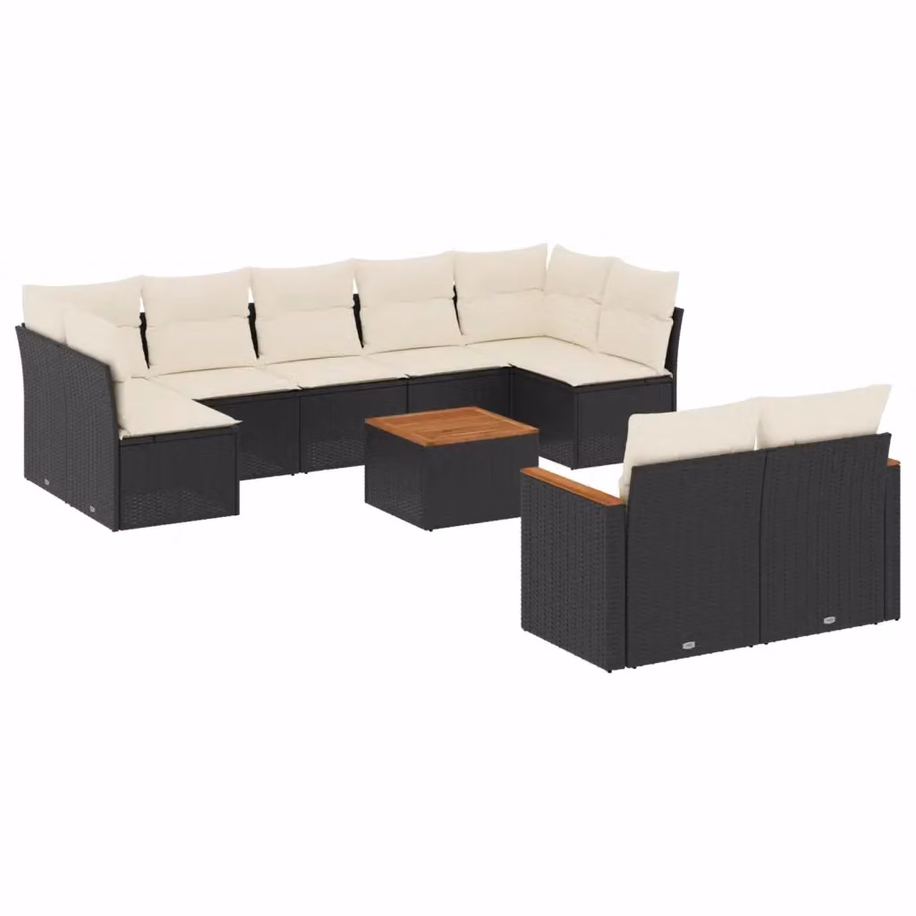 vidaXL Set Divani da Giardino a Forma di U in Polyrattan Nero con Cuscini e Tavolino da Caffè Esterno – 2