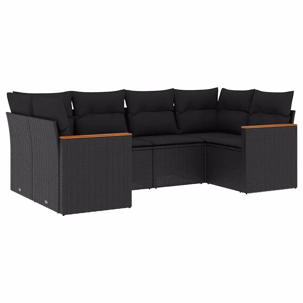 Set Divano da Giardino vidaXL 6 pz a L in Polyrattan Nero con Cuscini Imbottiti e Rivestimenti Rimovibili – 2
