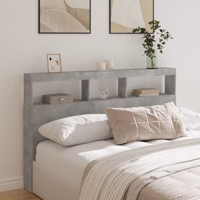 Testiera con Contenitore e Illuminazione LED vidaXL, Grigio Cemento, L: 160 cm, P: 17 cm, H: 102 cm