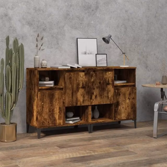 Set di 2 credenze vidaXL in legno e metallo color rovere fumo, L 60 cm x P 35 cm x H 70 cm