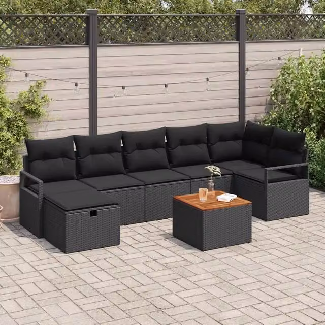 Set Divano da Giardino 8 pz Nero Poly Rattan 3360880
