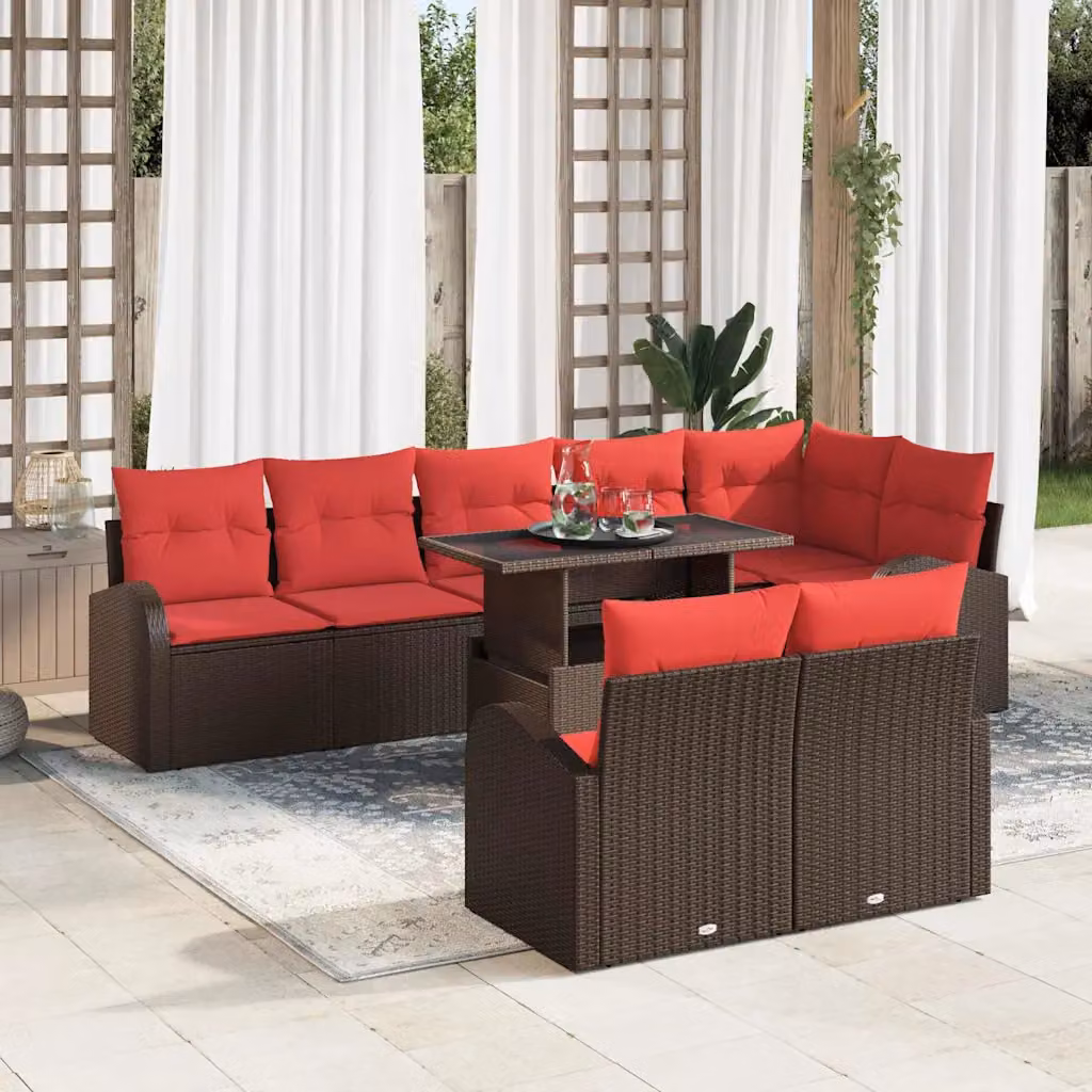 Set Divano da Giardino Moderno vidaXL in Poly Rattan Marrone 9 Pezzi