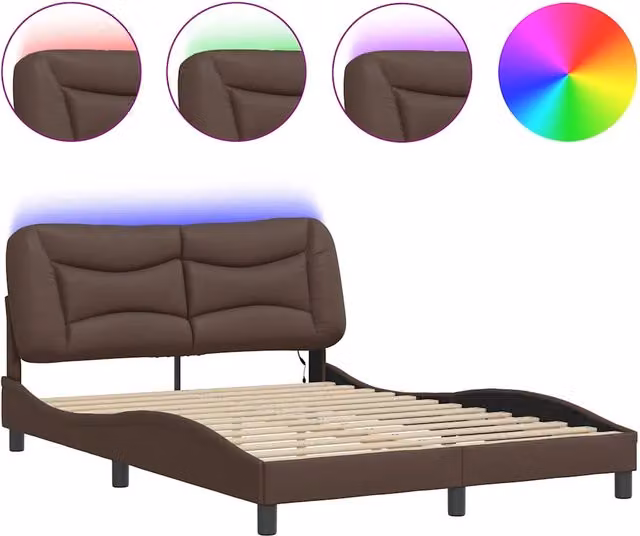 Letto matrimoniale | Letto per adulti | Giroletto con LED senza Materasso Hvar Marrone 140x190 cm