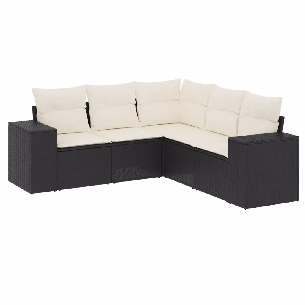 vidaXL Set Divani da Giardino a L 5 pz in Polyrattan Nero con Cuscini Imbottiti e Rivestimenti Rimovibili – 2