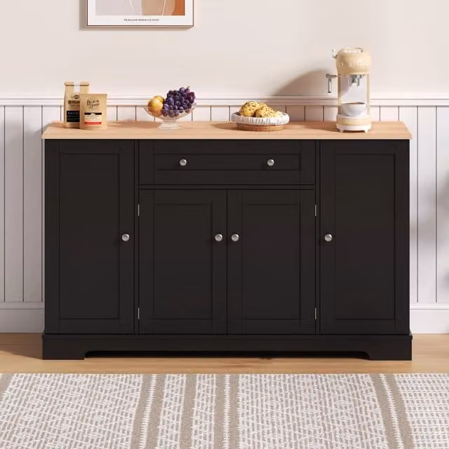Credenza cucina nera da 138 cm con cassetto; quattro ante e ripiani regolabili; MDF