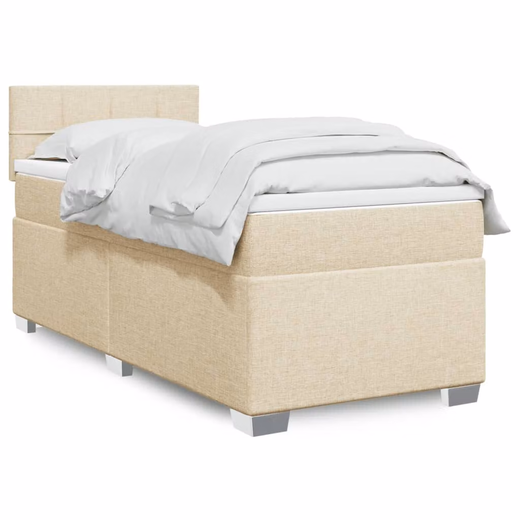 vidaXL Giroletto a Molle Ibrido con Materasso in Tessuto Beige e Bianco, L/P/H: 90 x 190 cm