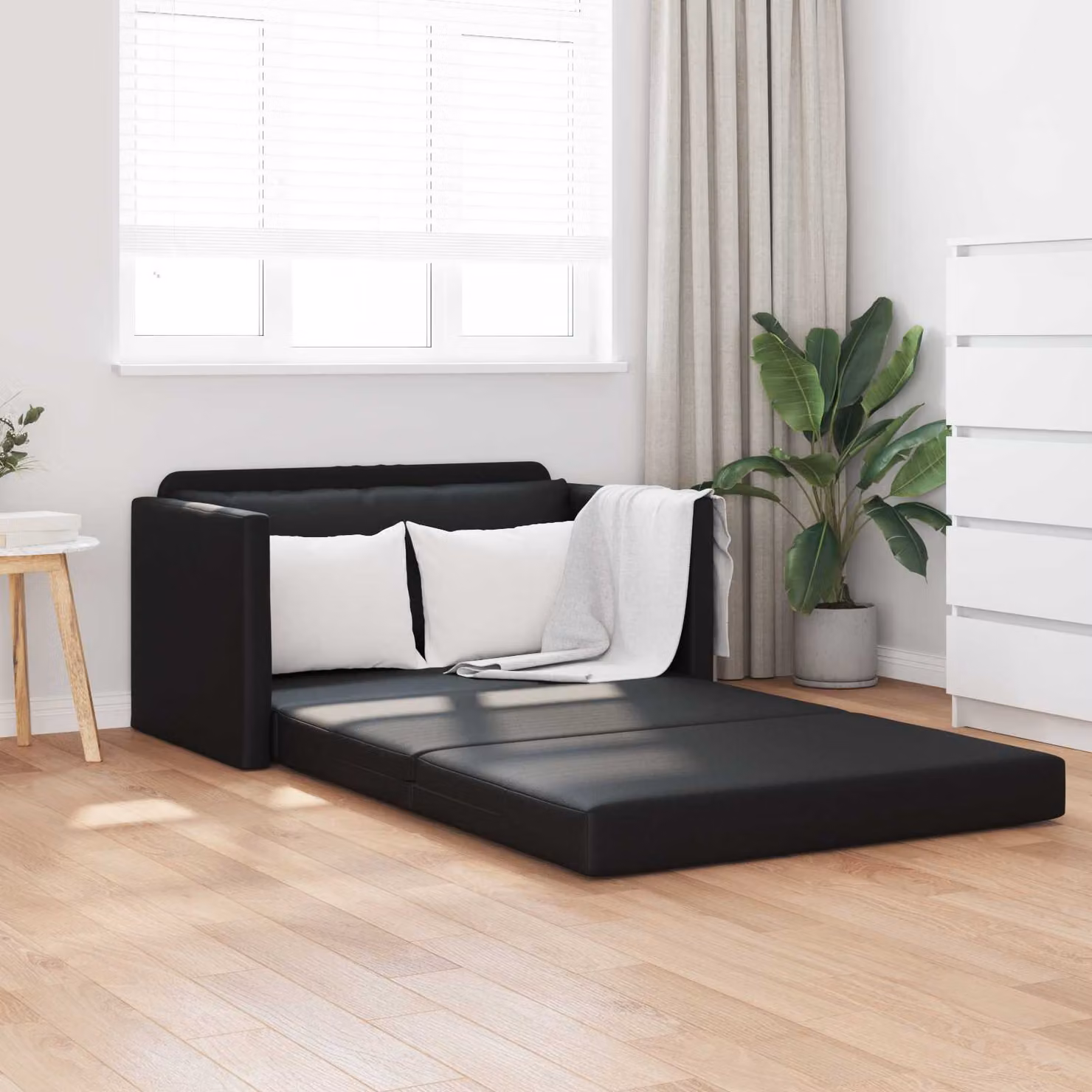 Divano letto vidaXL moderno in pelle artificiale nero L: 124 cm, P: 71 cm, H: 78 cm