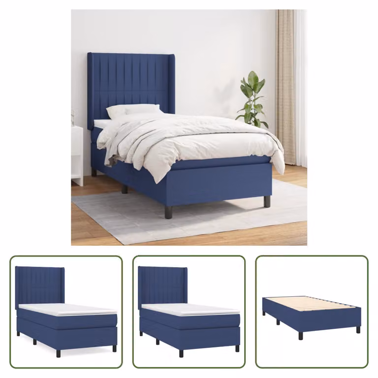 The Living Store Letto a molle con materasso Blu 80x200 cm in tessuto