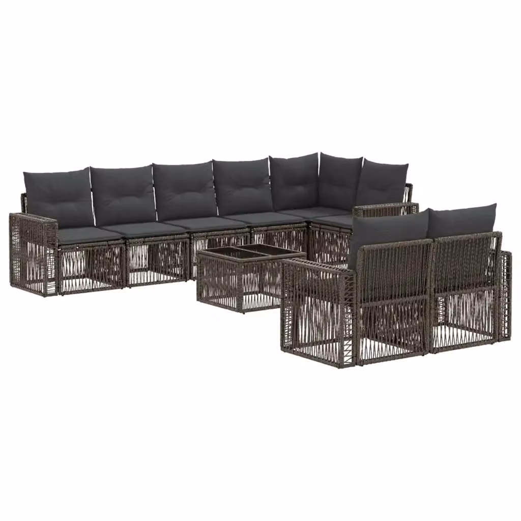 Set Divano da Giardino vidaXL 9 Pezzi a Forma di U in Polyrattan Grigio e Antracite con Cuscini e Tavolino – 2