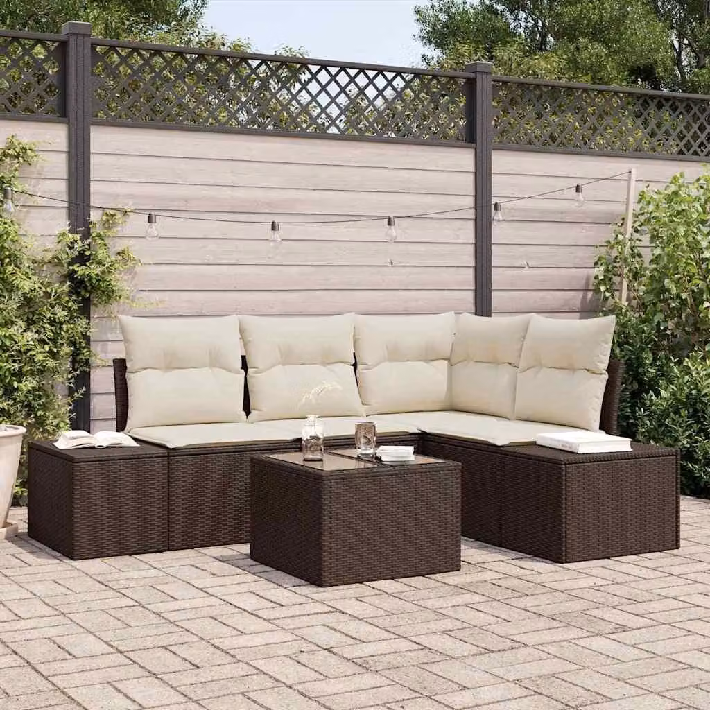 Maison Exclusive - Set Divano da Giardino Marrone e Crema polyrattan