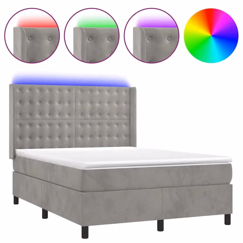 Letto Ibrido vidaXL in Velluto Grigio con Illuminazione LED e Porte USB L/P/H: 140 x 190 x 128 cm – 2