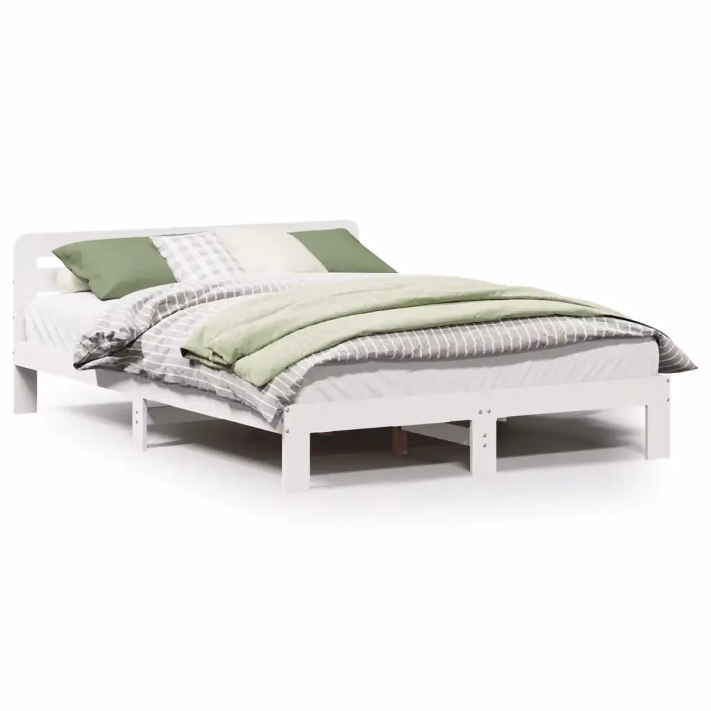 Letto senza materasso vidaXL in legno massello di pino bianco con doghe piatte fisse L: 139 cm, P: 193,5 cm, H: 65,5 cm – 2