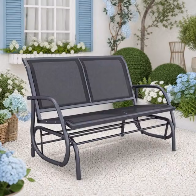 Panca a dondolo da giardino 120x70x85 cm nera in metallo per 2 persone