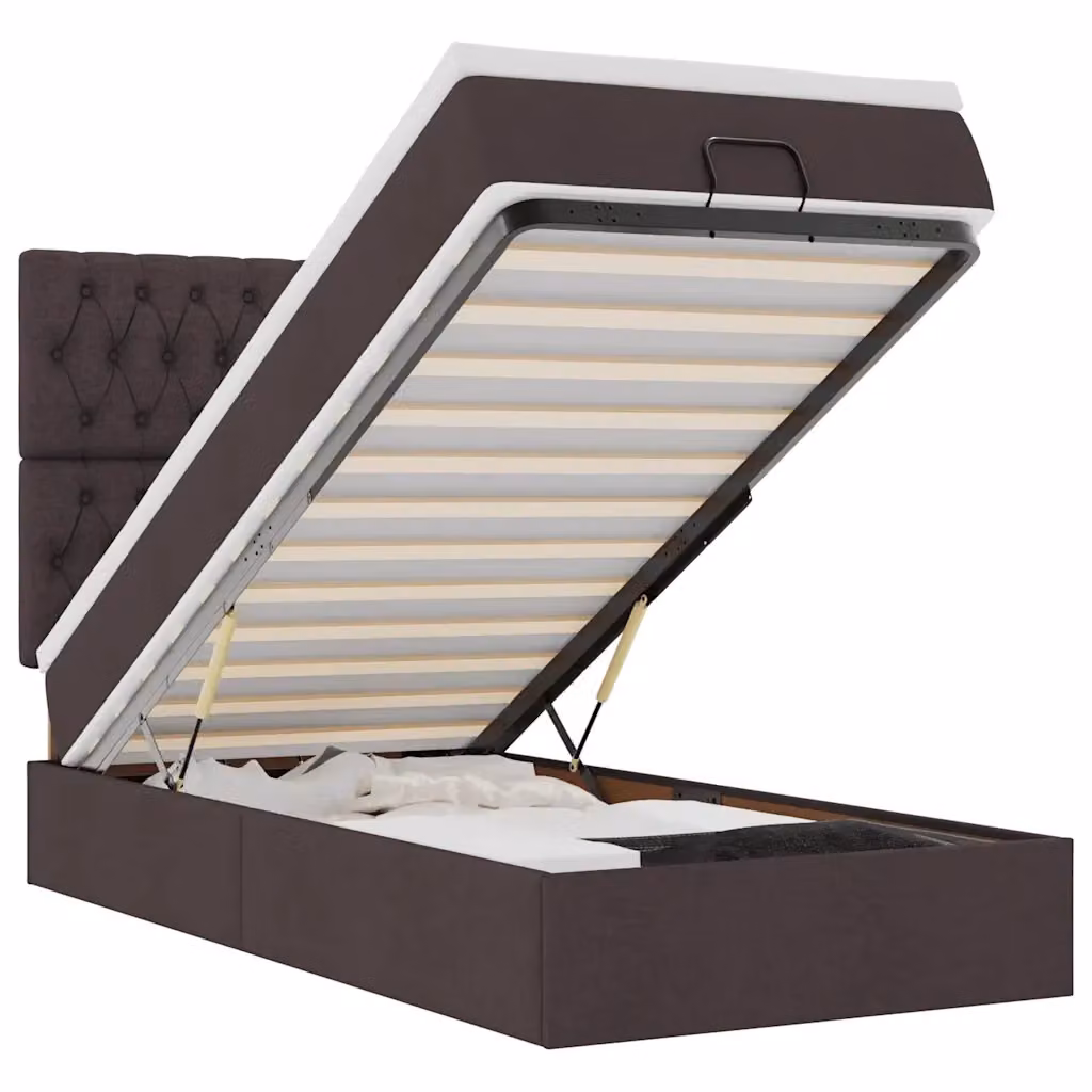 Letto con contenitore a sollevamento vidaXL in tessuto marrone e bianco con materasso L/P: 90 x 190 cm – 2