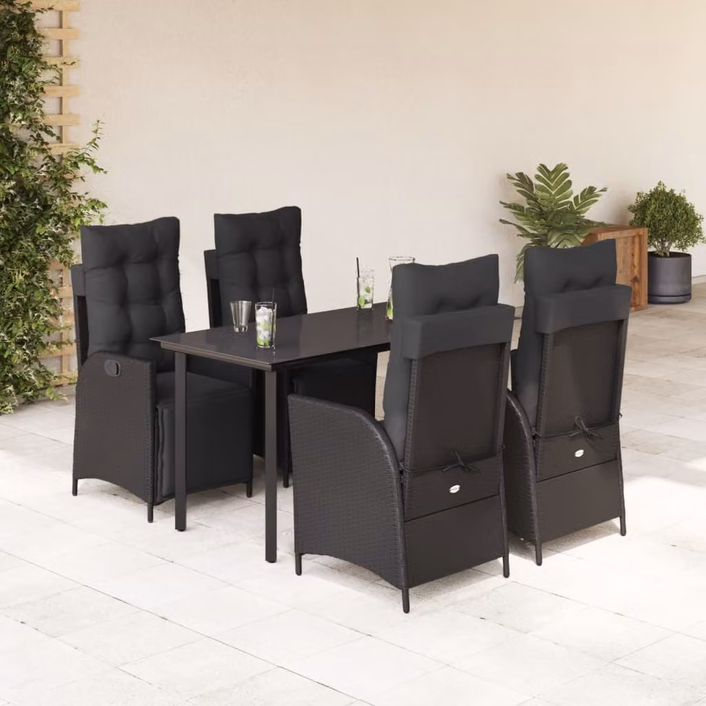 Set da Pranzo da Giardino vidaXL in Polyrattan Nero con Tavolo in Vetro e 5 Sedute – 1