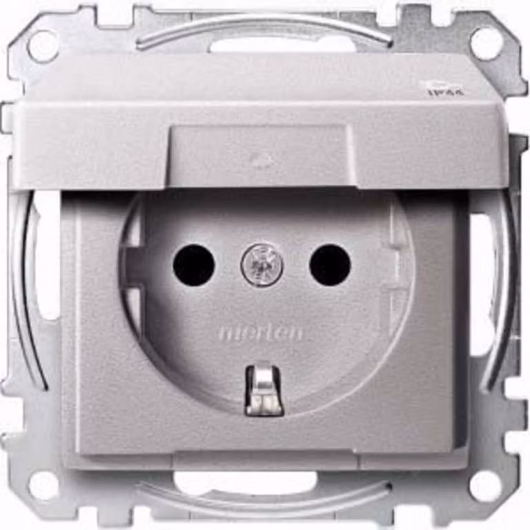 Presa SCHUKO con coperchio ribaltabile, IP44, BRS, coperchio a vite con meccanismo di sollevamento, alluminio, Sistema M