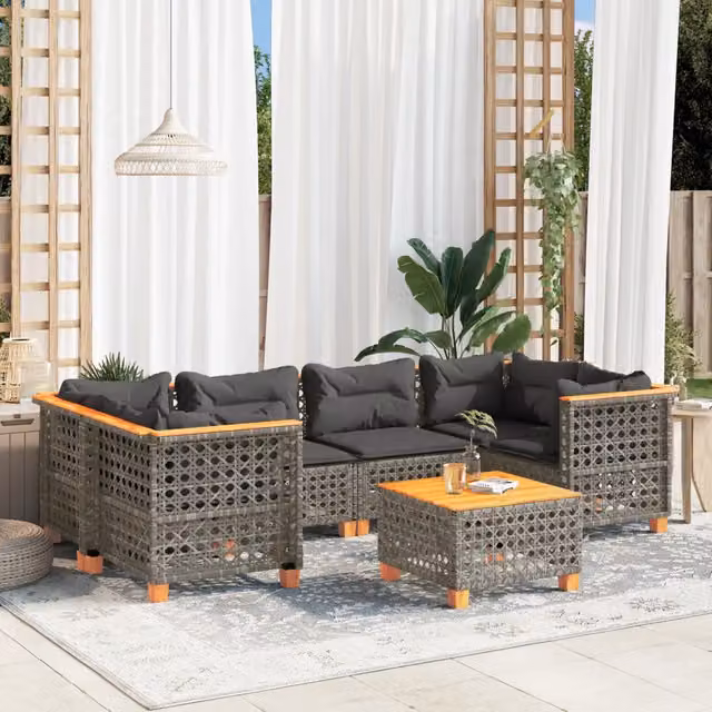 Set Divani da Giardino 7 pz con Cuscini Grigio in Polyrattan 3261747