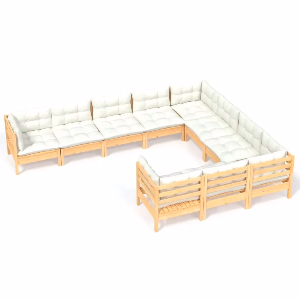 Set di Divani da Giardino a L vidaXL in Legno di Pino con Cuscini Beige 10 Pezzi – 2