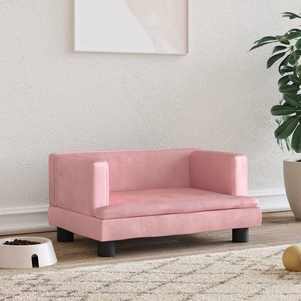 vidaXL Lettino per Cani in Velluto Rosa con Struttura in Legno L/P/H: 60 x 40 x 30 cm