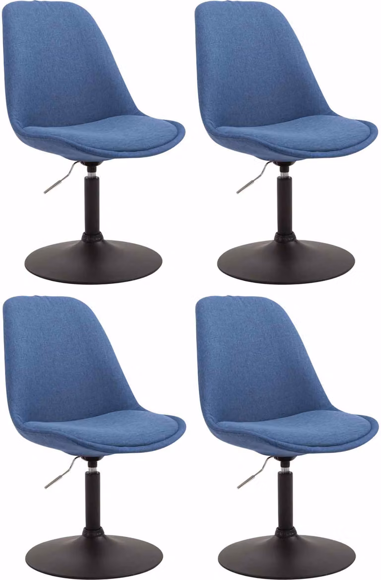 Set di 4 sedie da pranzo Maverick, rivestite in tessuto, girevoli e con schienale regolabile in altezza, colore blu, struttura nera