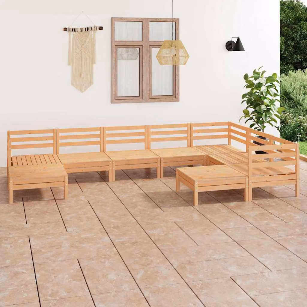 Set Salotto da Giardino vidaXL in Legno di Pino Massello Rustico Marrone, 9 Pezzi