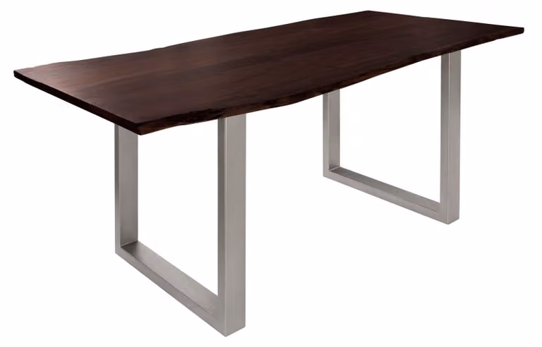 MASSIVMOEBEL24 | FREEFORM 3 Tavolo da pranzo in legno di acacia - laccato marrone /gambe in ferro - argento mat 180x90x76