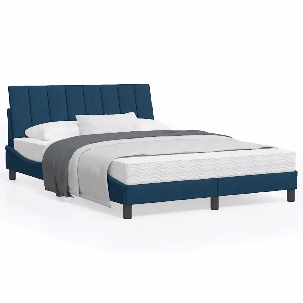 Letto con Materasso Hanko vidaXL in Velluto Blu e Bianco L/P/H: 120 x 200 cm – 2