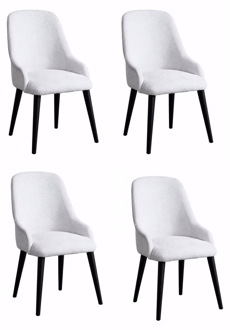 Set di sedie bianche, con seduta imbottita, ideale per la sala da pranzo. Sedia in tessuto