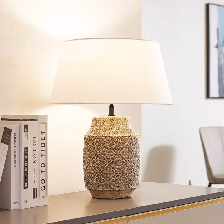 Lampada da tavolo Aelith Lindby, Alluminio / Grigio / Zincato, Soggiorno / Sala da pranzo, Tessuto / Stoffa / Seta, Campagna / Rustiche, Lampada da tavolo
