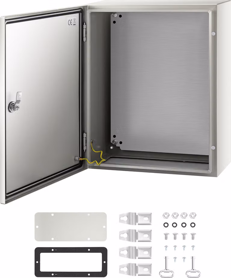 SucceBuy - Armadio in acciaio NEMA, 20 x 16 x 8 pollici, IP66 impermeabile e resistente alla polvere, armadio elettrico per interni/esterni, NEMA 4X, materiale in acciaio, colore grigio, con piastra di montaggio