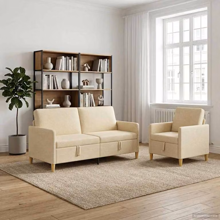 Set di 2 divani moderni vidaXL con contenitore contenitore beige in tessuto e struttura mista per il tuo soggiorno