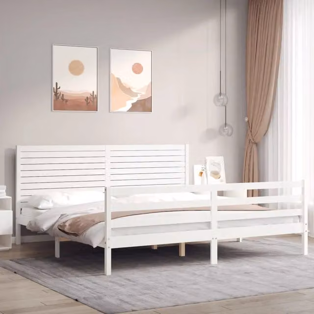 Letto con Testiera in Legno Massello di Pino Bianco vidaXL 200x200 cm