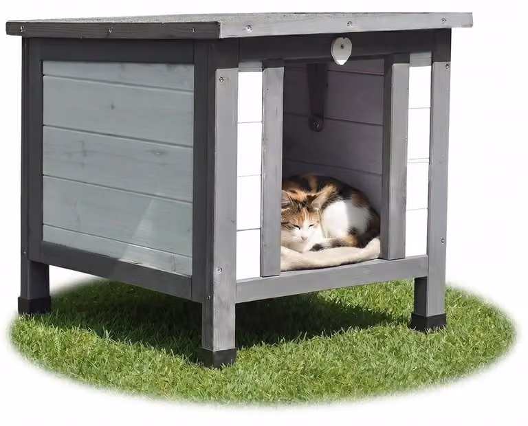 Mucola rifugio per gatti all'aperto casa per gatti lettiera in legno villa per gatti letto per gatti - bianco / grigio