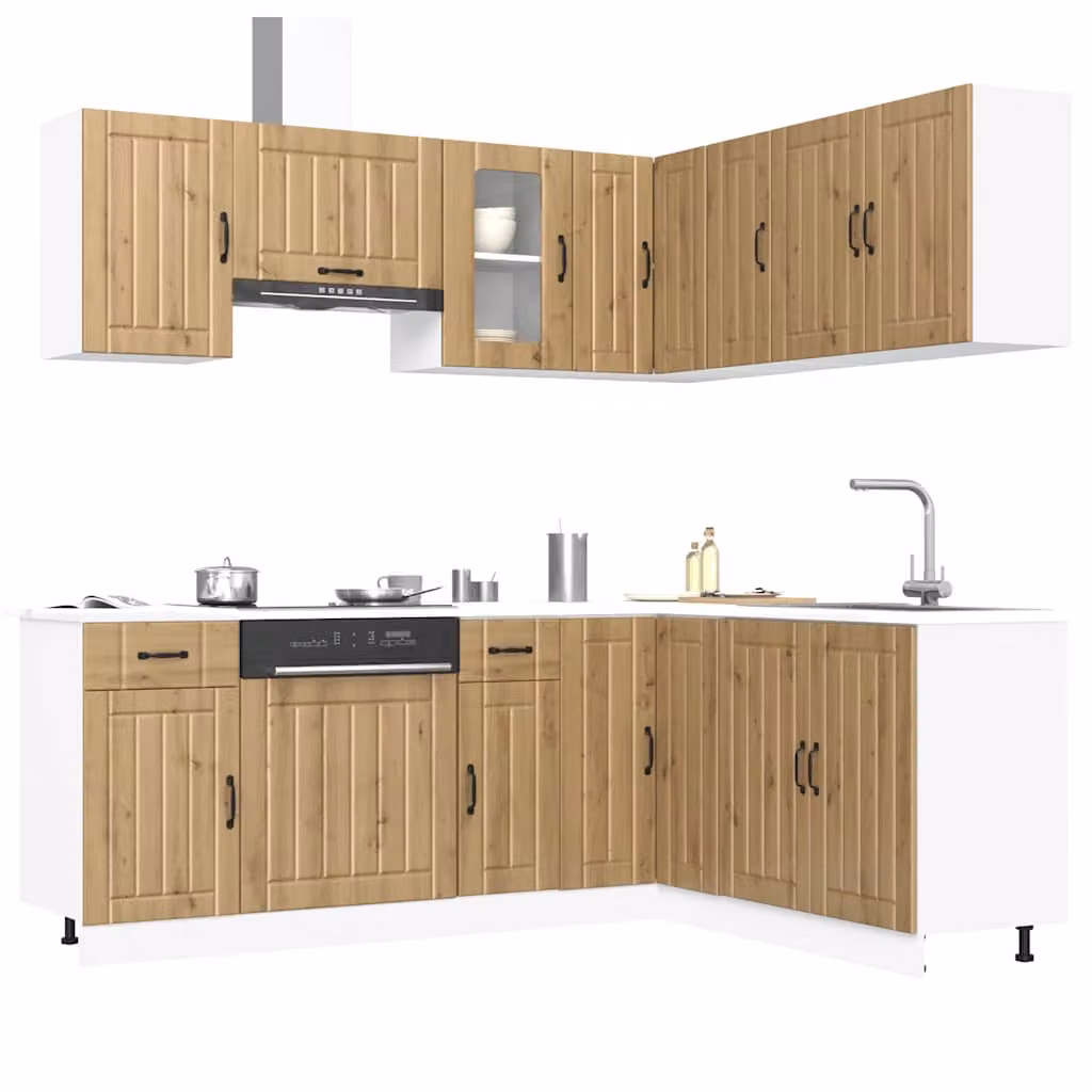 Set di mobili da cucina vidaXL Lucca composto da 11 pezzi in stile country in legno e vetro, colore marrone