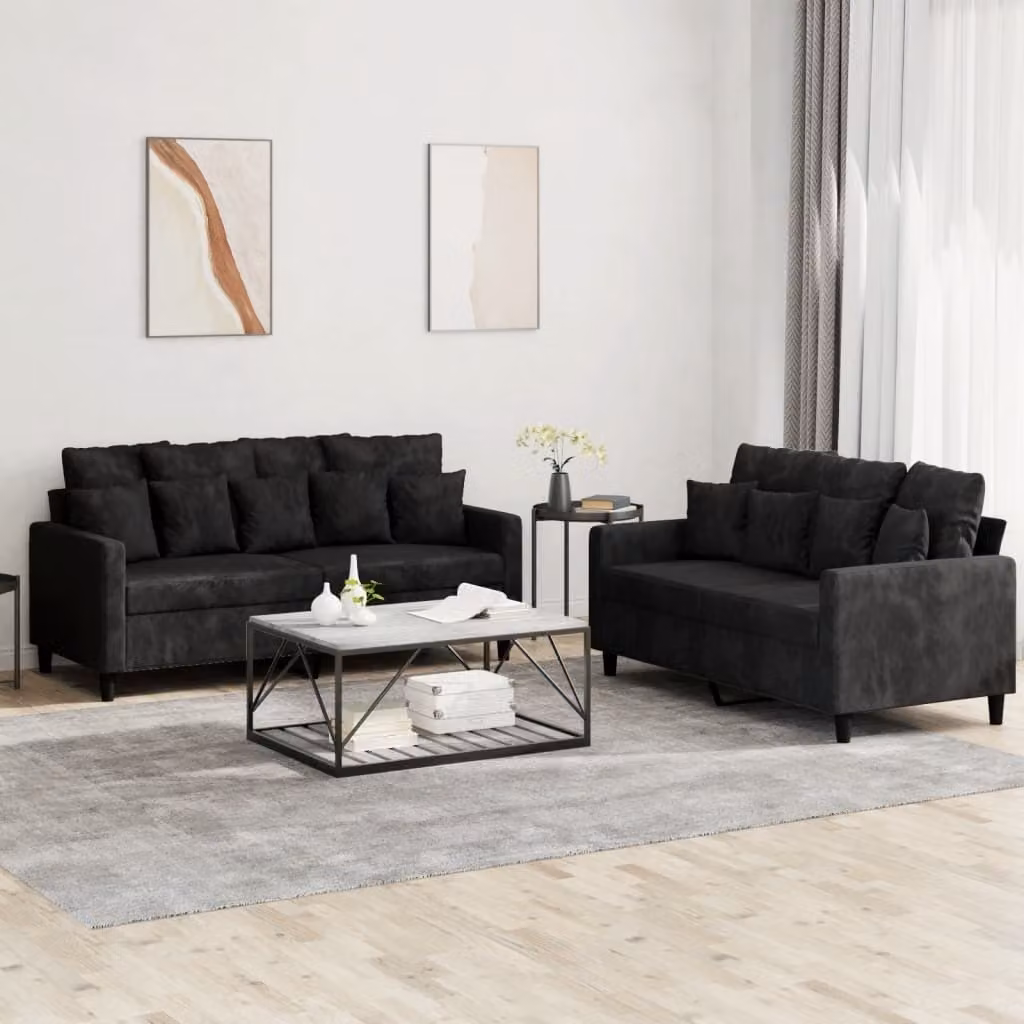 Maison Exclusive - Set divano a 2 posti con cuscini in velluto nero