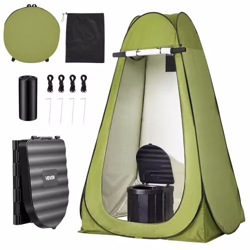 VEVOR Kit WC da Campeggio Pieghevole con Tenda, Toilette da Campeggio Portatile Pieghevole per Campeggio Viaggio Escursionismo Carico max. 150 kg, Borsa da Trasporto Sacchi per Spazzatura