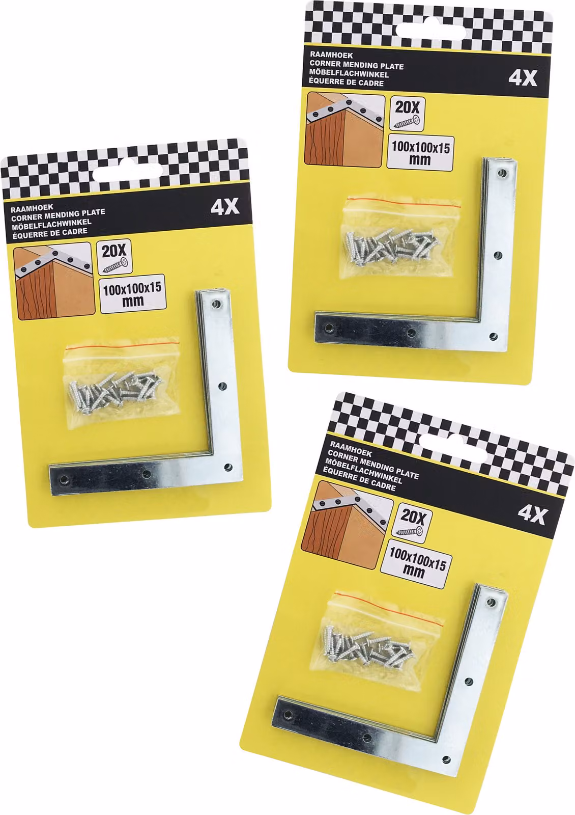 Set di 12 piastre di collegamento in metallo con viti (100x100x15 mm, angolari)