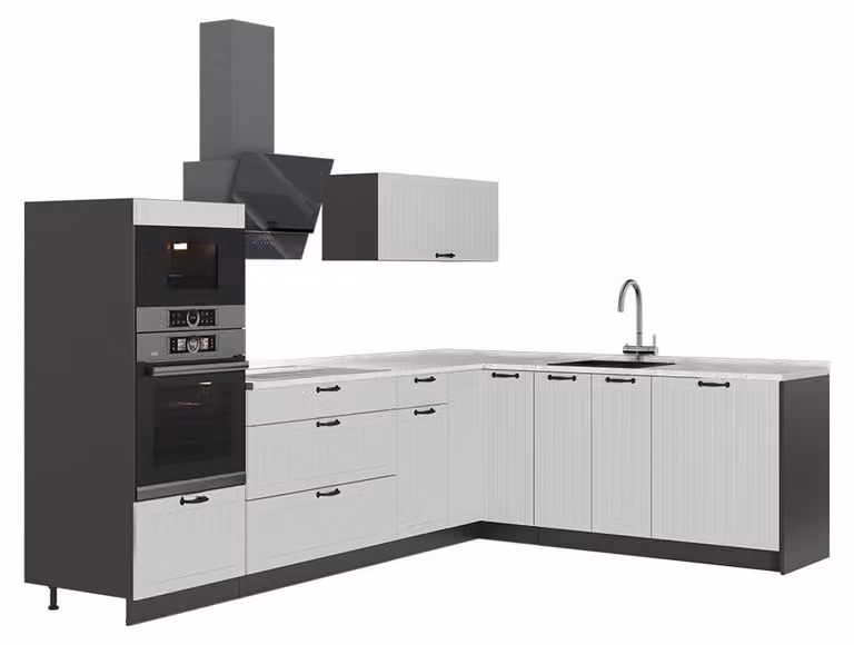 Cucina angolare completa Vicco Fame-Line Bianco rustico/Antracite 287 x 207 cm, PL Marmo, Model 63487