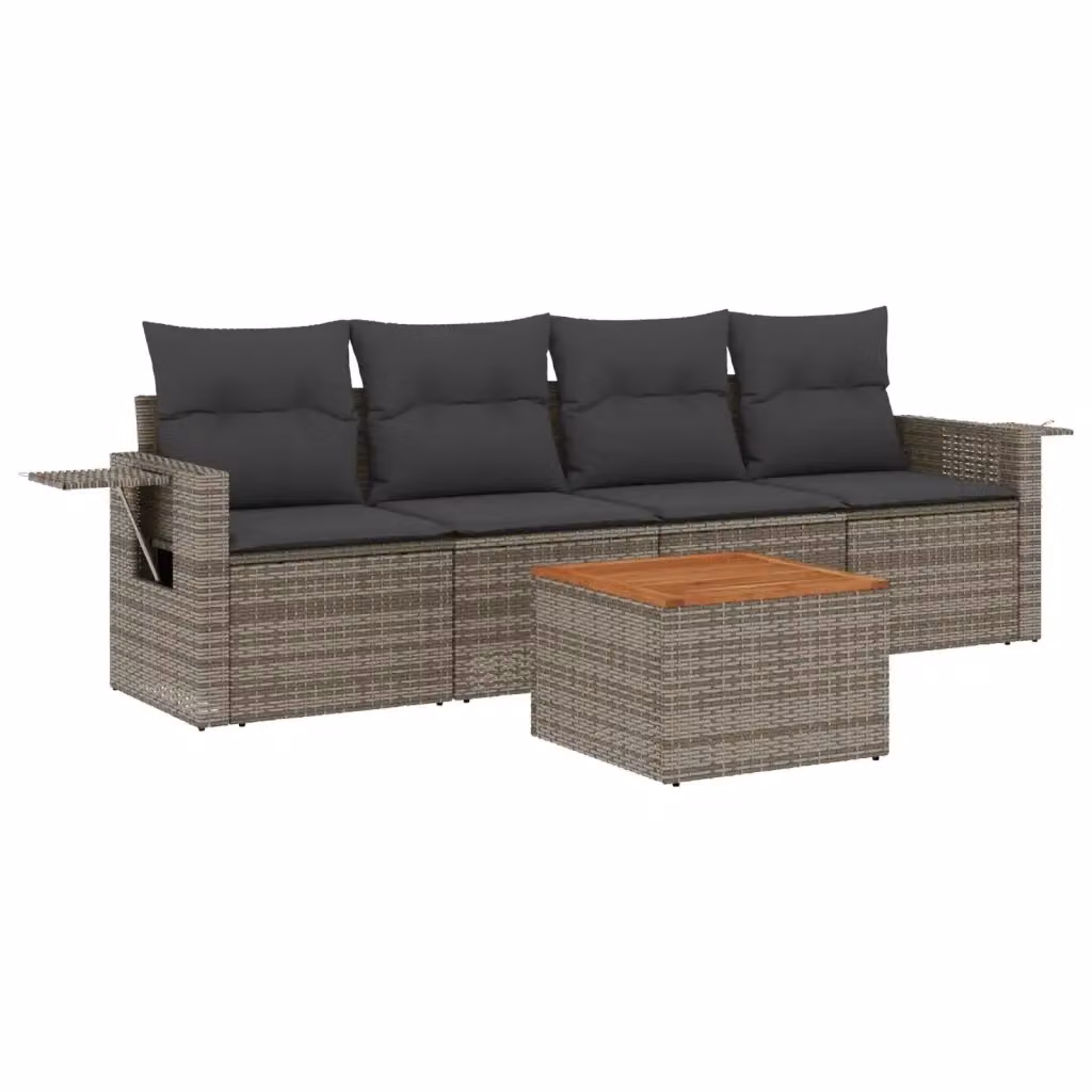vidaXL Set Divano da Giardino 5 pz in Polyrattan Grigio con Cuscini e Tavolino – 2
