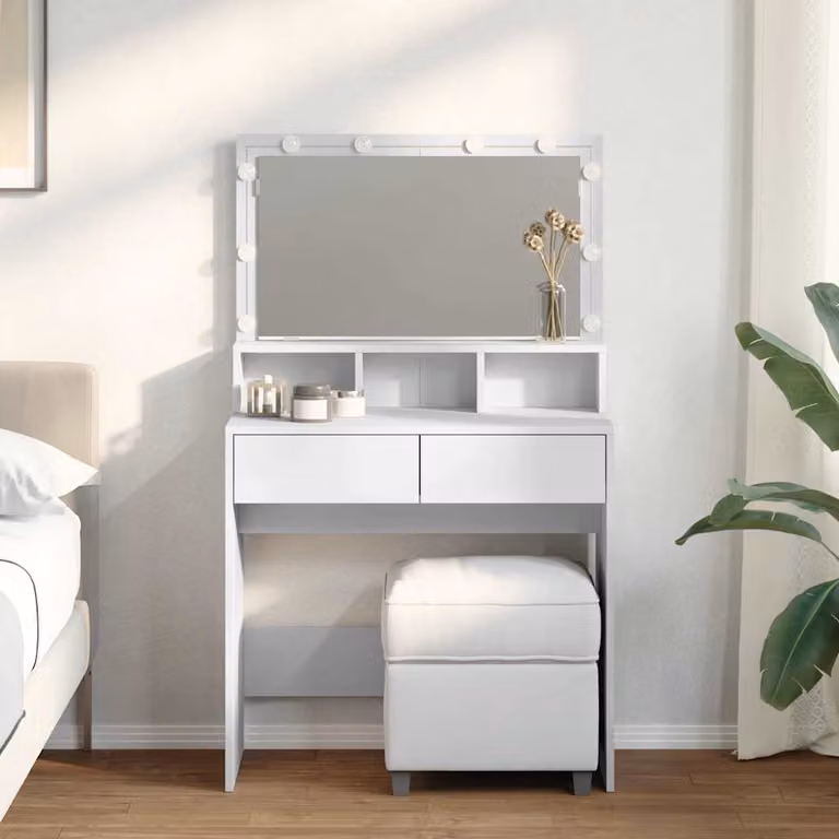 vidaXL Toeletta Hollywood LED Bianca L: 80 cm, P: 41 cm, H: 134,5 cm
