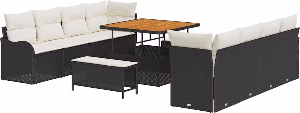 Set Divano da Giardino con cuscino 11 pcs Nero polyrattan