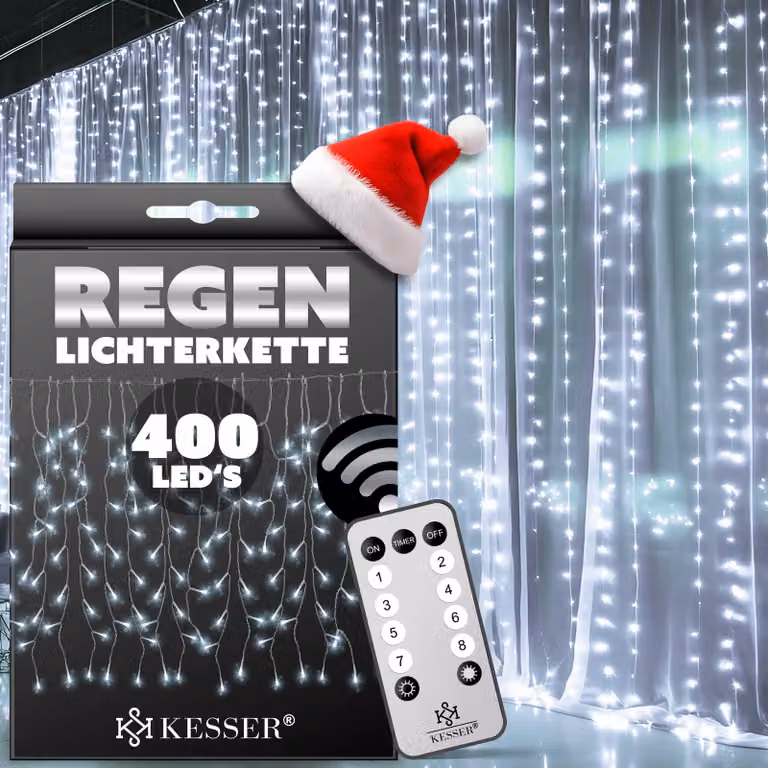 Ghirlanda luminosa a LED KESSER® con telecomando, 8 modalità e timer, cortina luminosa con mini LED