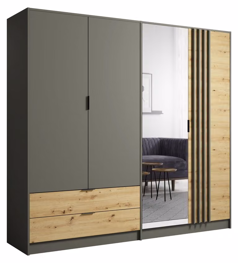 raumhirsch ARMADIO, colore grafite, impiallacciatura di noce "Artisan", dimensioni 220/203/55