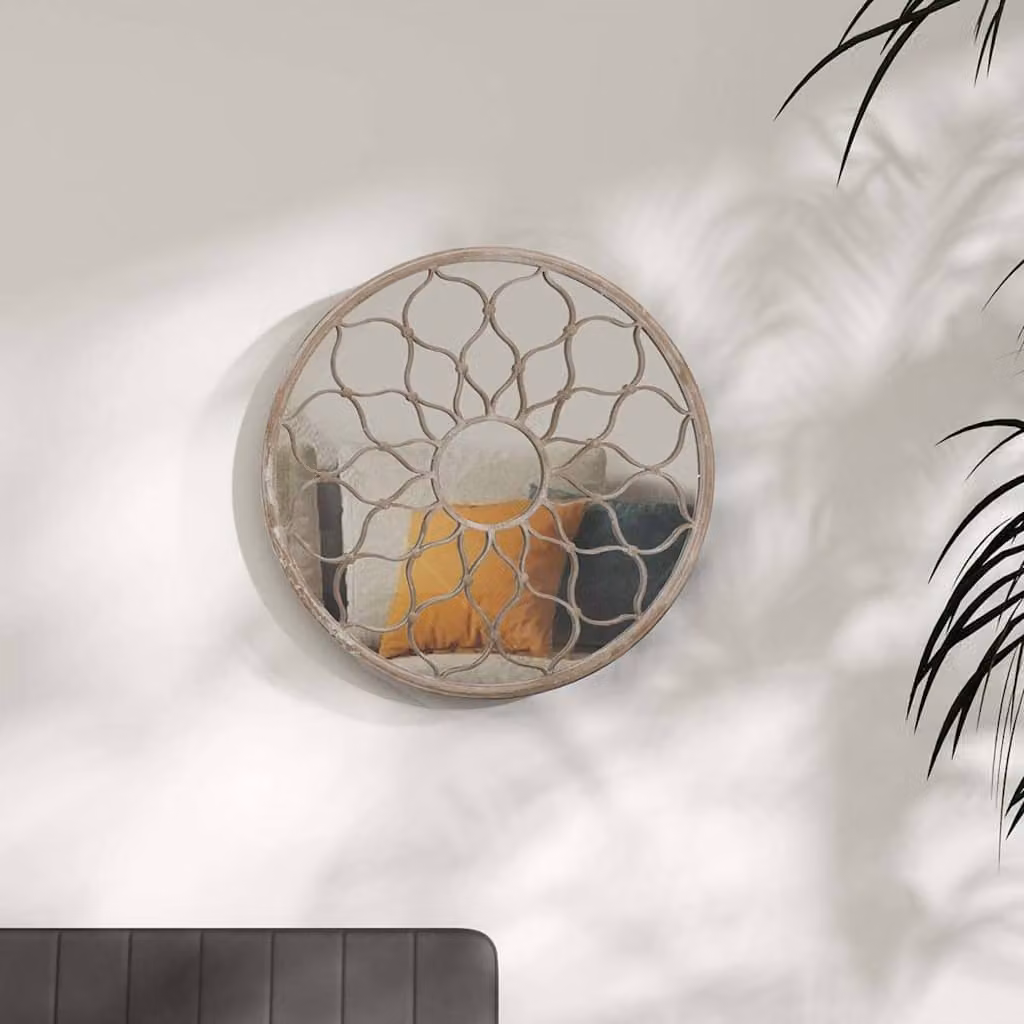 Specchio rotondo da parete vidaXL in metallo e vetro, colore beige, Diametro: 60 cm, Profondità: 3 cm