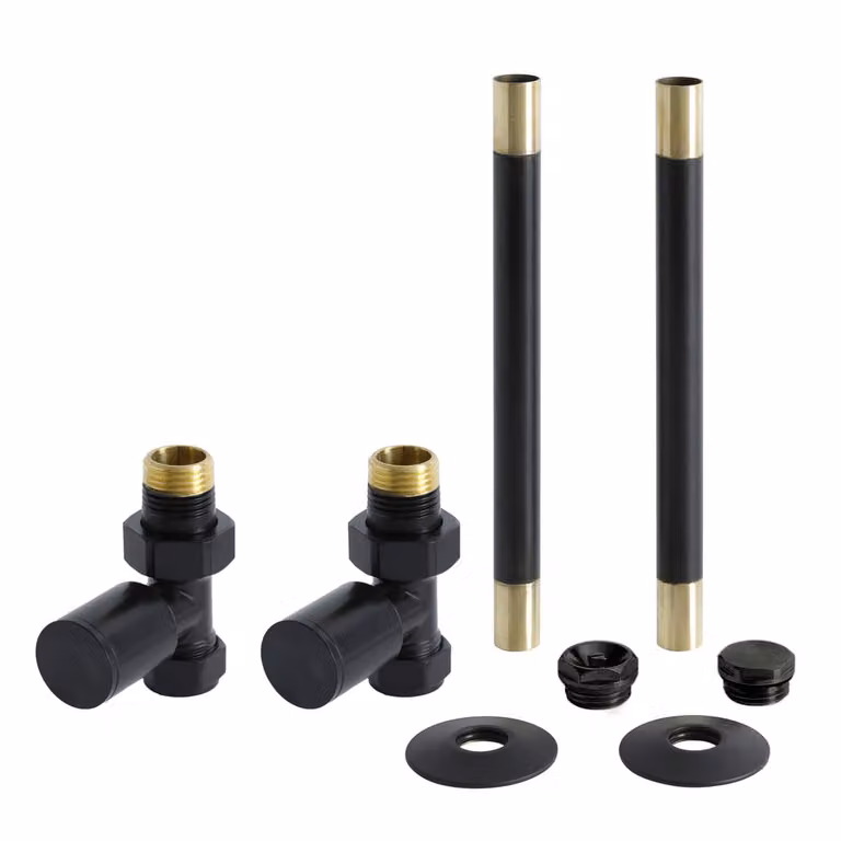 Set di Tubi e Valvole Dritte per Radiatore - Stile Moderno - Nero
