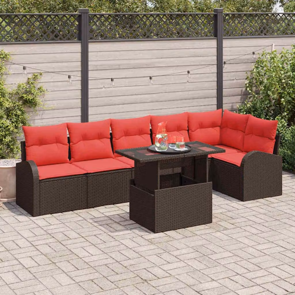 Maison Exclusive - Set da giardino composto da 7 pezzi, divano, colore marrone, realizzato in rattan sintetico